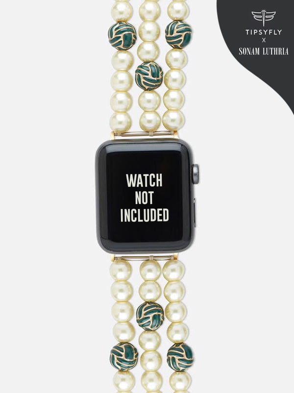 Pearl & Green Bead Apple Watch Strap (38/40/41mm) - Tipsyfly