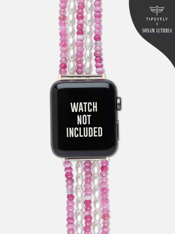 Rice Pearl & Pink beaded Apple Watch Strap (42/44/45/49mm) - Tipsyfly