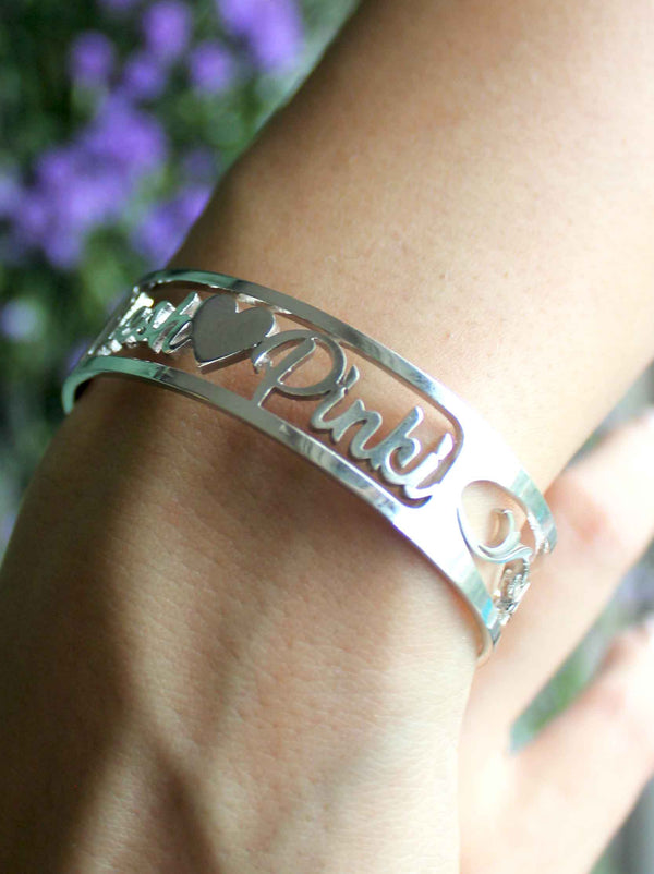 Silver Customized Dual name Love Cuff - Tipsyfly