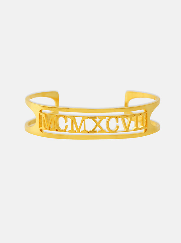 Customized Roman Numeral Gold Cuff - Tipsyfly