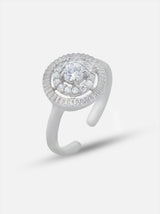 Round Zircon Solitaire Double Halo Ring - Tipsyfly