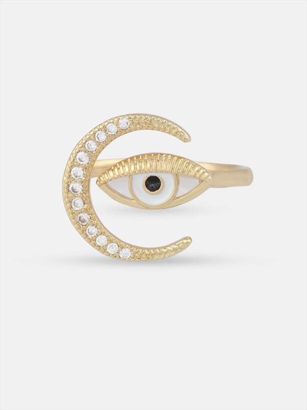 Tipsyfly Gold Crescent Evil Eye Ring - Tipsyfly