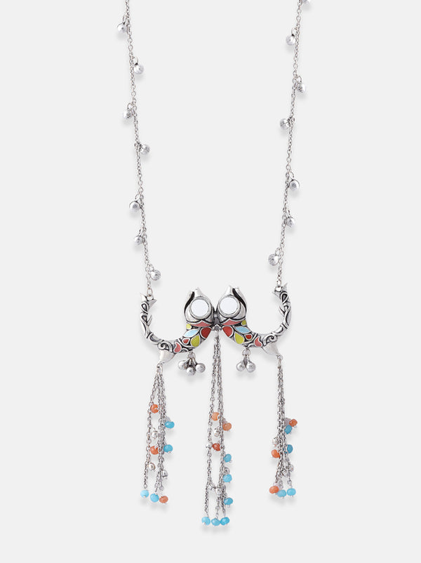 Oxidised multi coloured twin fish necklace - Tipsyfly