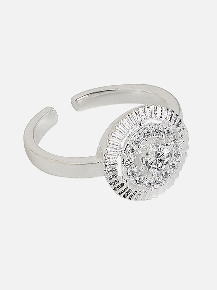 Round Zircon Solitaire Double Halo Ring - Tipsyfly