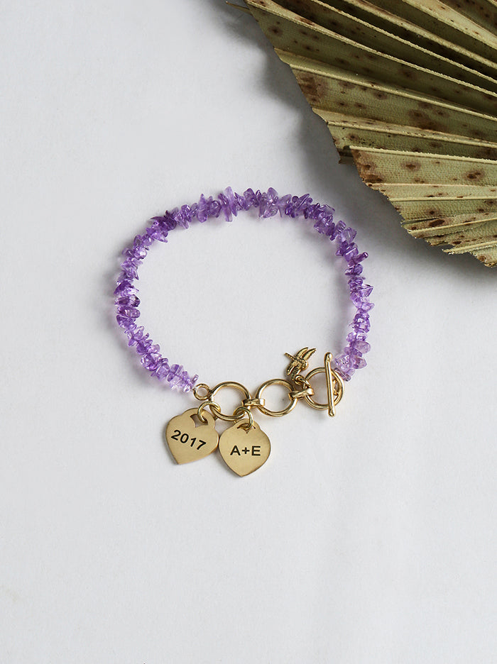 Personalised Purple Beaded Heart Bracelet - Tipsyfly