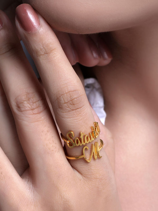 Gold Customised name and Initial Ring - Tipsyfly