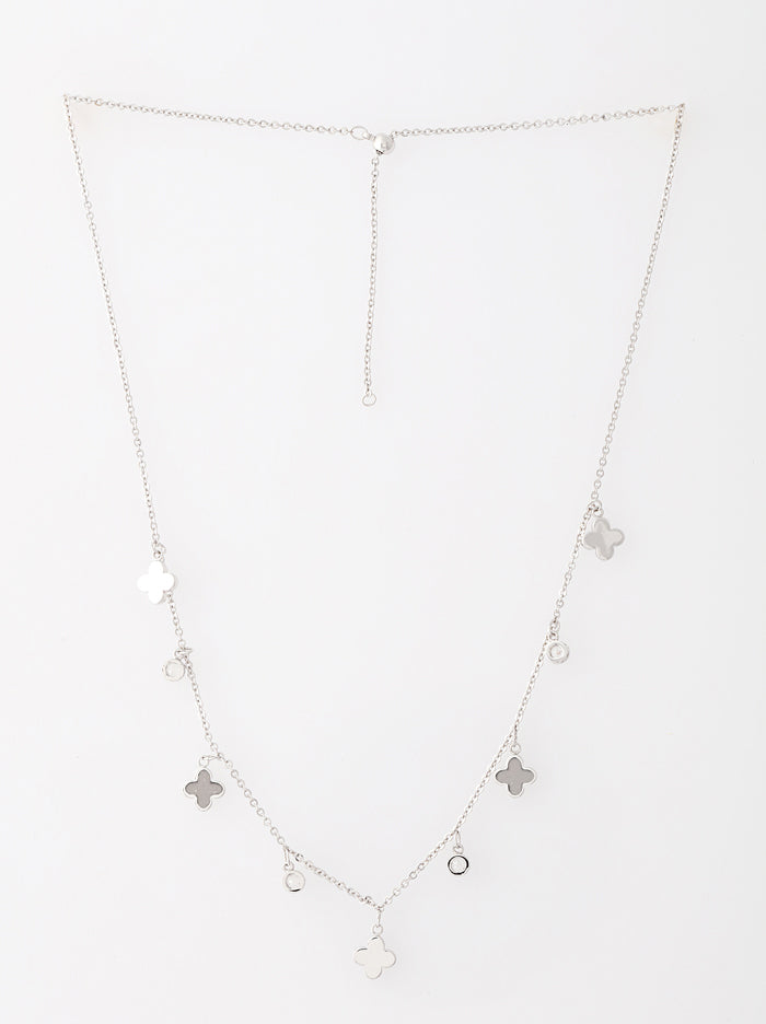 Silver Clover and crystal necklace - Tipsyfly