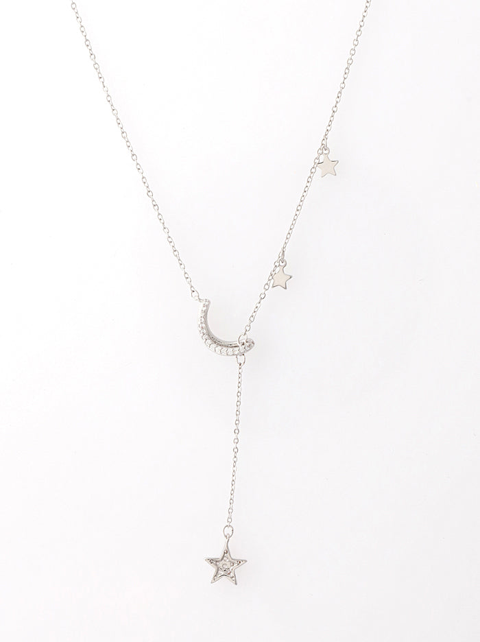Silver Crystal and moon delicate necklace - Tipsyfly