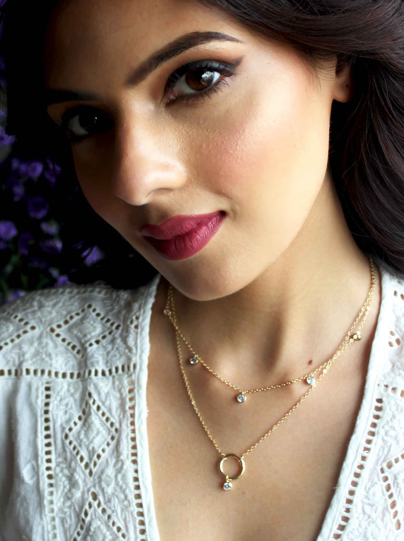 Double layered rose crystal loop necklace - Tipsyfly