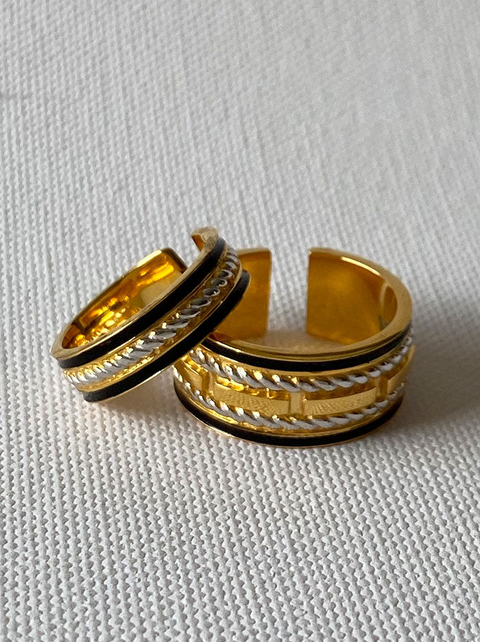 Black, Gold & Silver Openable couple rings - Tipsyfly