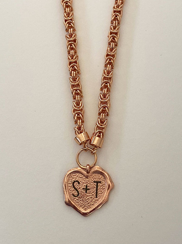 Heart initials rose gold wax seal necklace - Tipsyfly