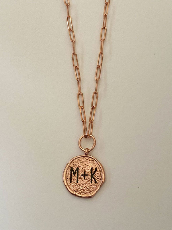 Love initials rose gold wax seal necklace - Tipsyfly