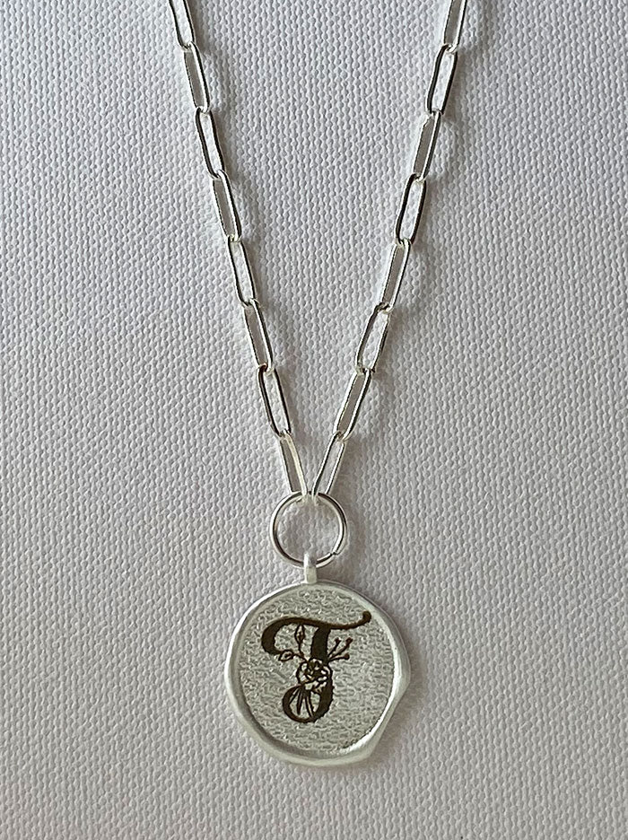 Silver round personalised wax seal necklace - Tipsyfly
